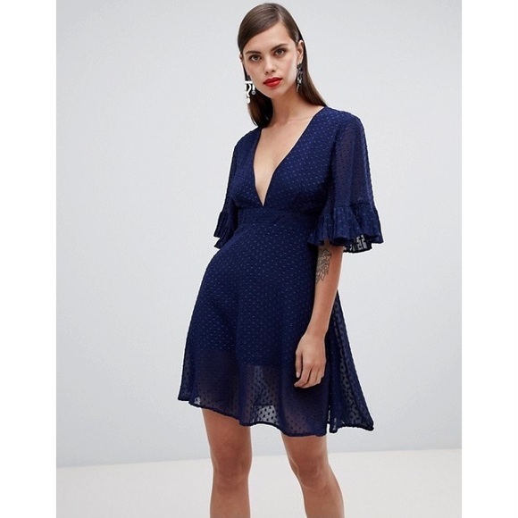 ASOS Unique 21 V Neck Swiss Dot Smock Dress - Picture 4 of 4